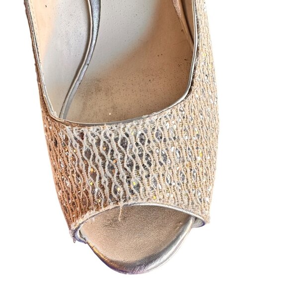 Lauren Lorraine Size 10 Elegant Pumps Glitter Lace Peep-Toe Heels Champagne - Picture 3 of 11